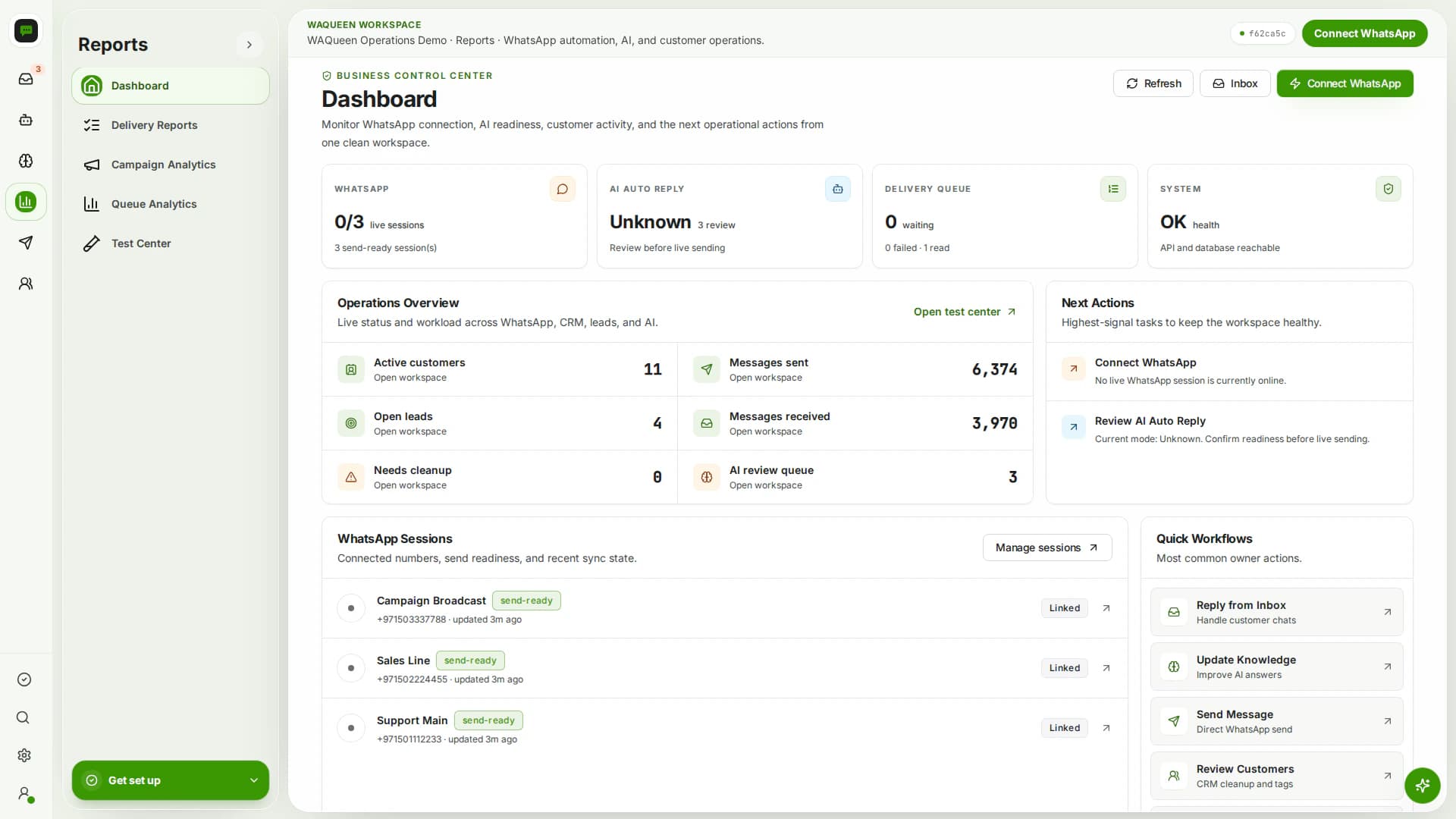 Operations analytics WAQueen product screenshot