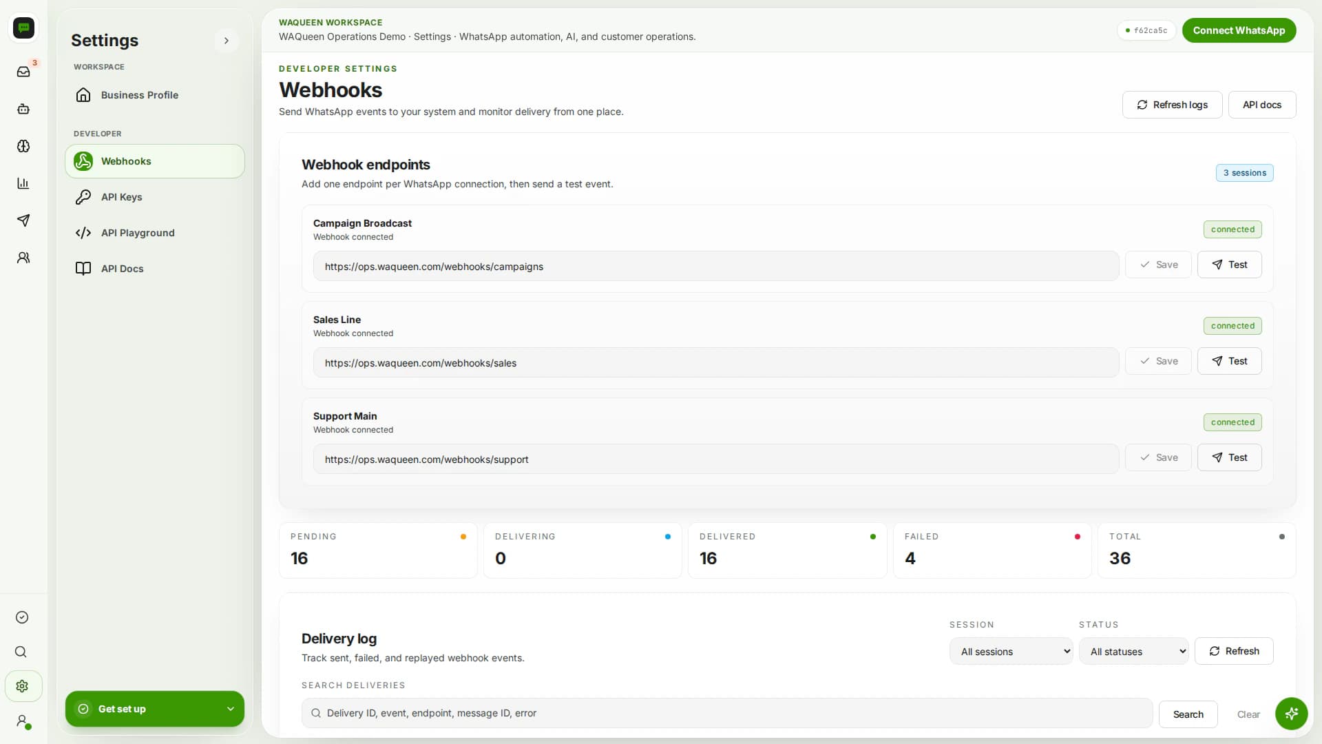 Webhook event WAQueen product screenshot