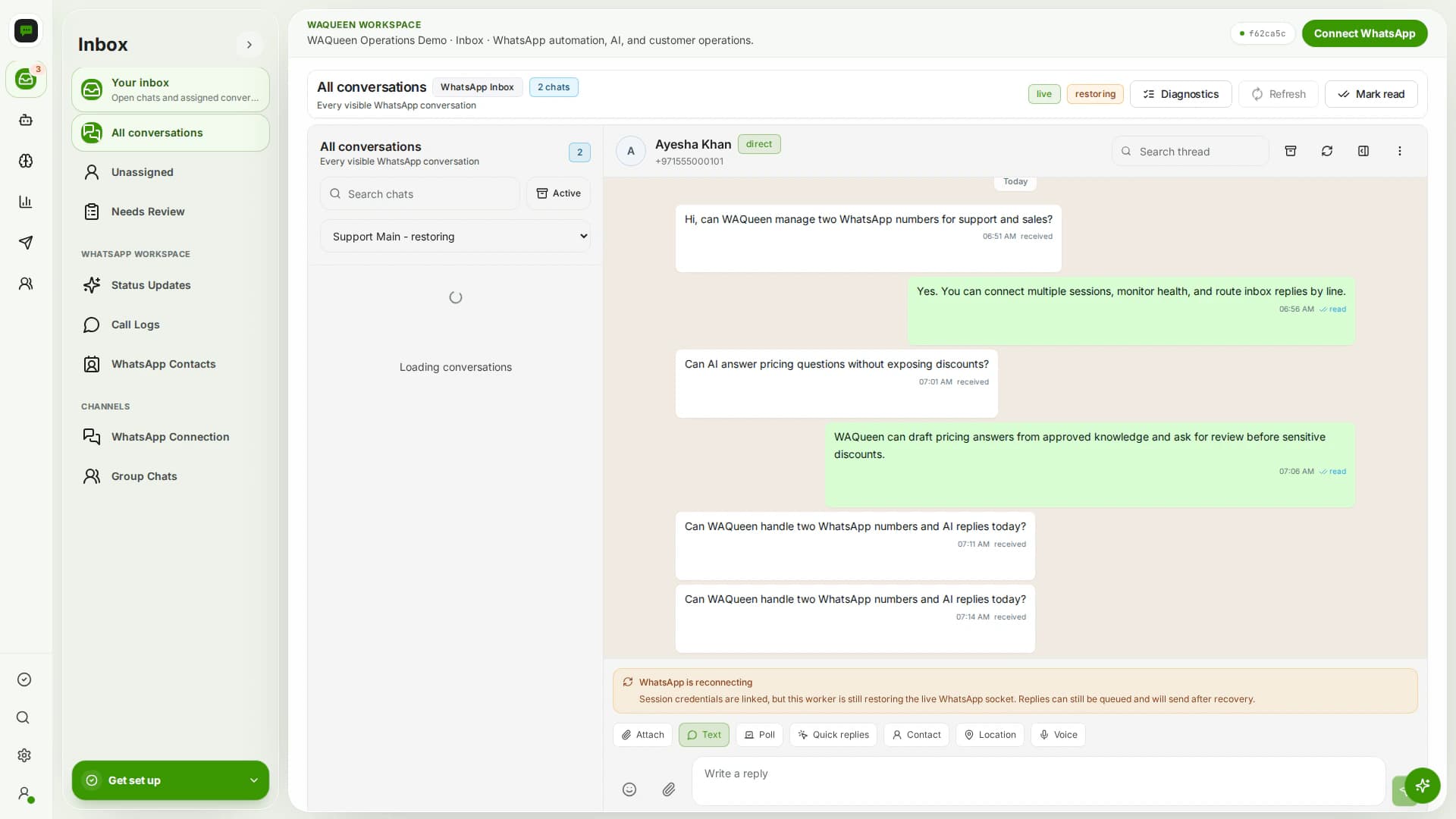 Inbox triage WAQueen product screenshot
