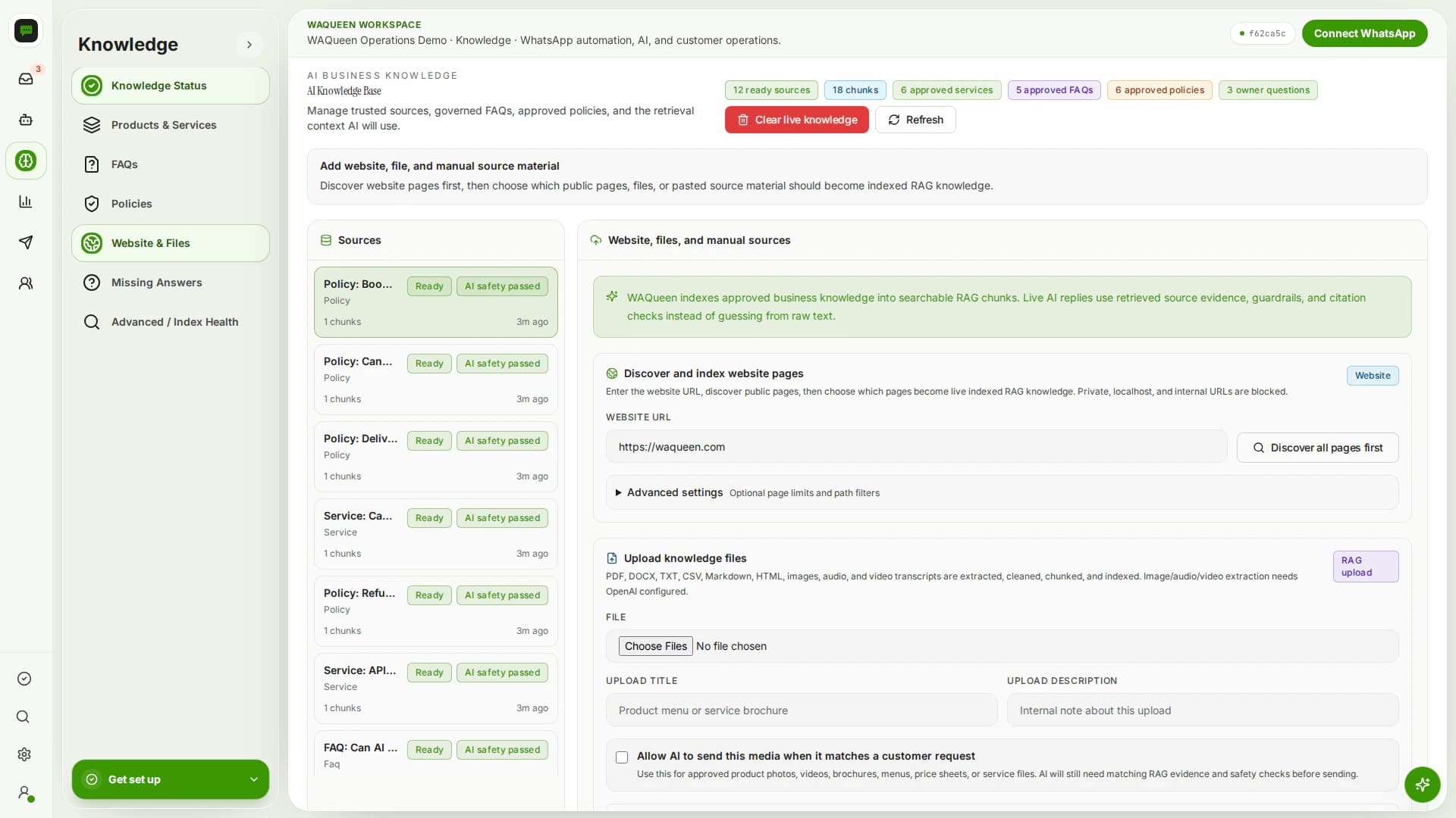 Knowledge base WAQueen product screenshot