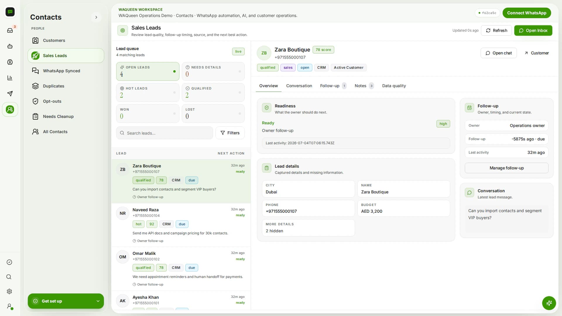 Lead pipeline WAQueen product screenshot